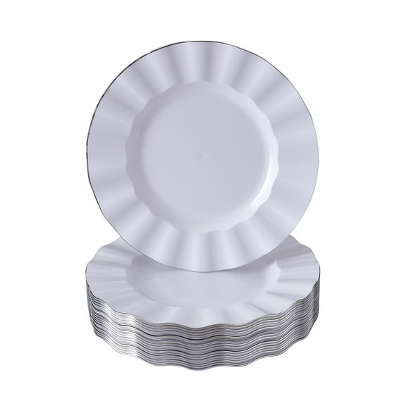DISPOSABLE SALAD PLATES | Heavy Duty Plastic Dishes | Elegant Fine China Look | Veil - White | 20 pc (8.75?)