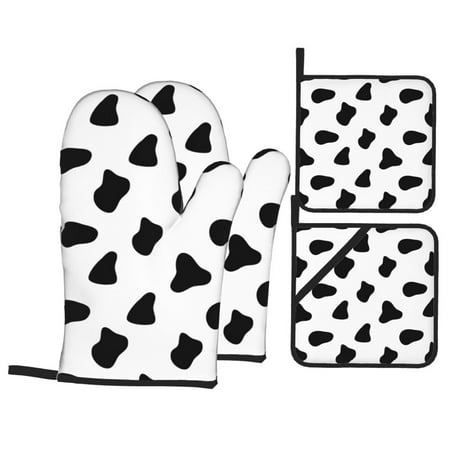 

Oven Mitts and Pot Holders 4 Piece Black White Cow Print High Heat Slip Resistant Oven Mitt and Trivets Set Kitchen Oven Glove Pot Holders for Cooking Baking Grilling
