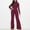 Wine, variant on Kiplyki Fall Ladies Pants Women's Wide Leg Pants Solid Long Sleeve Jumpsuit Long Pants