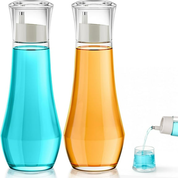 Mouthwash Dispenser, Set Of 2 Mouth Wash Dispensers 8.8 Oz Mouthwash Container Bottle With Lid Cup, Refillable Mouthwash Vials For Countertops.