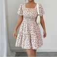 thumbnail image 7 of Summer Dresses for Women 2026 Boho Floral Smocked Square Neck Short Sleeve Mini Dress Ruffle Beach Summer Sundresses 2XL, 7 of 7