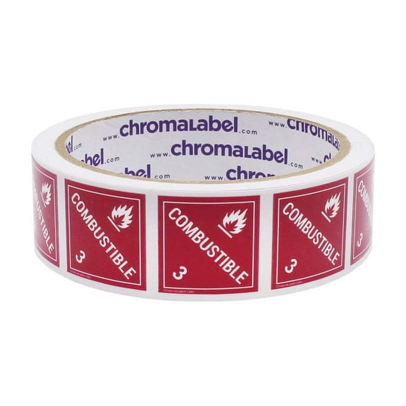 2" x 2" Permanent Durable Square D.O.T. Hazard Labels, Hazard Class 3 Combustible Label, 100/Roll