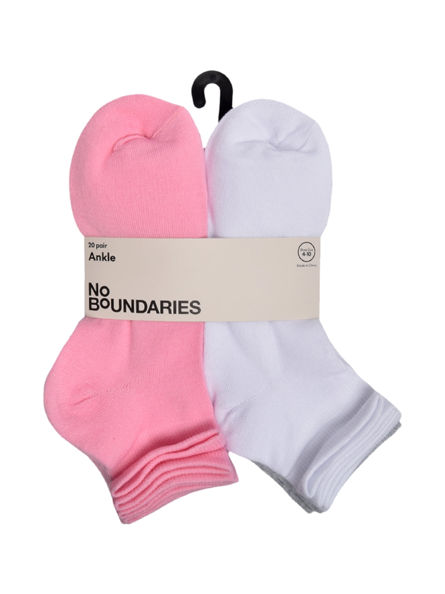 No Boundaries Womens Ankle Socks, 20-Pack, Shoe Size 4-10