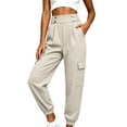 thumbnail image 4 of Khunlpohl Cargo Pant for Womens Button Elastic High Waist Casual Joggers Pants Hiking Athletic Trousers with Multiple Pockets, 4 of 8