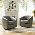 thumbnail image 3 of Swivel Barrel Chair with Faux Leather Upholstery & Sturdy Solid Wood Base Modern, 360-Degree Rotation for Living Room and Bedroom Seating Gray, 3 of 8