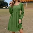 thumbnail image 5 of WTOBBY Women's Fashion Round Neck Casual Slim Solid Waist Long Sleeve Dresses - Elegant and Fitted Dress with Waist Accent, Perfect for Slimming Silhouettes or Office Wear,Mint Green XL, 5 of 5
