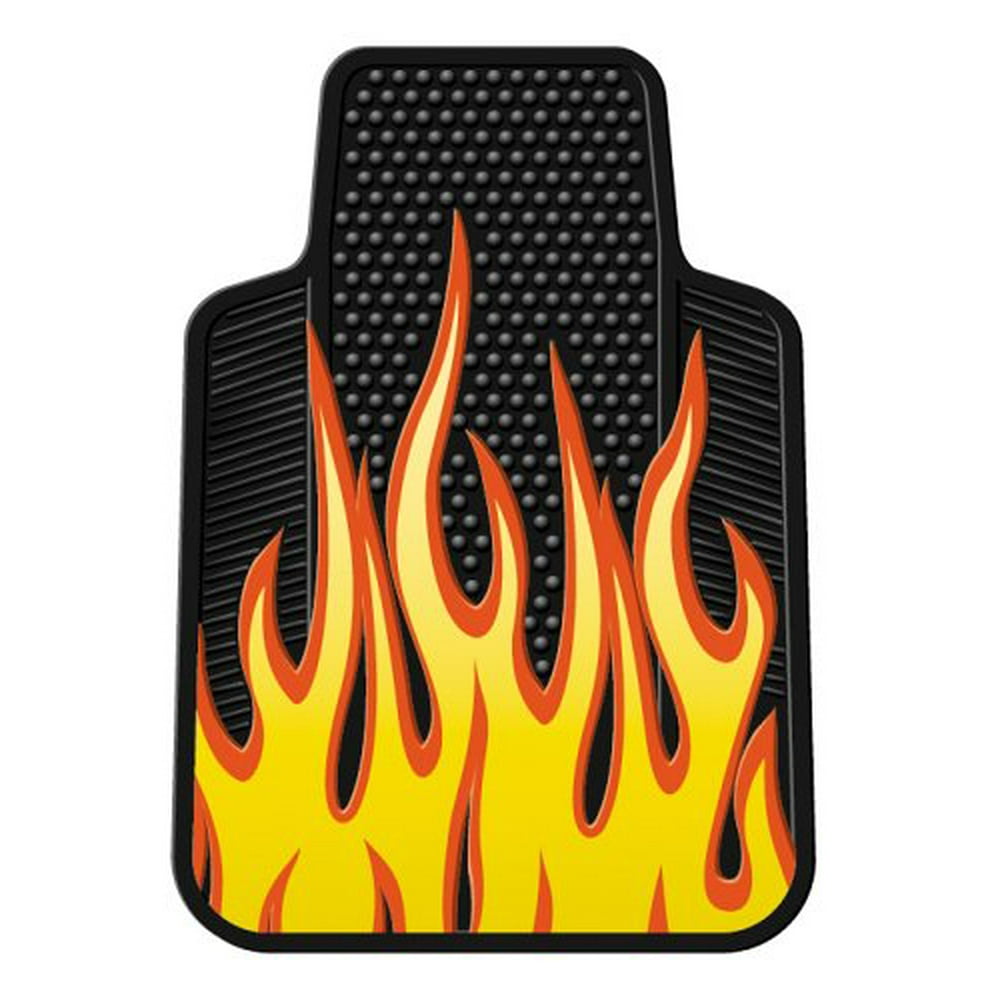 Yellow And Orange Flames Style Universal Fit Molded Front Floor Mat