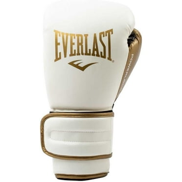 Everlast Powerlock 2 Boxing Gloves | Secure Lace-Up Fit | Triple-Layer Foam & Wrist Support (White and Gold)