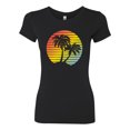 thumbnail image 2 of Two Coconut Palm Trees Beach Sunset | Womens Pop Culture Slim Fit Junior Tee, Black, Small, 2 of 4