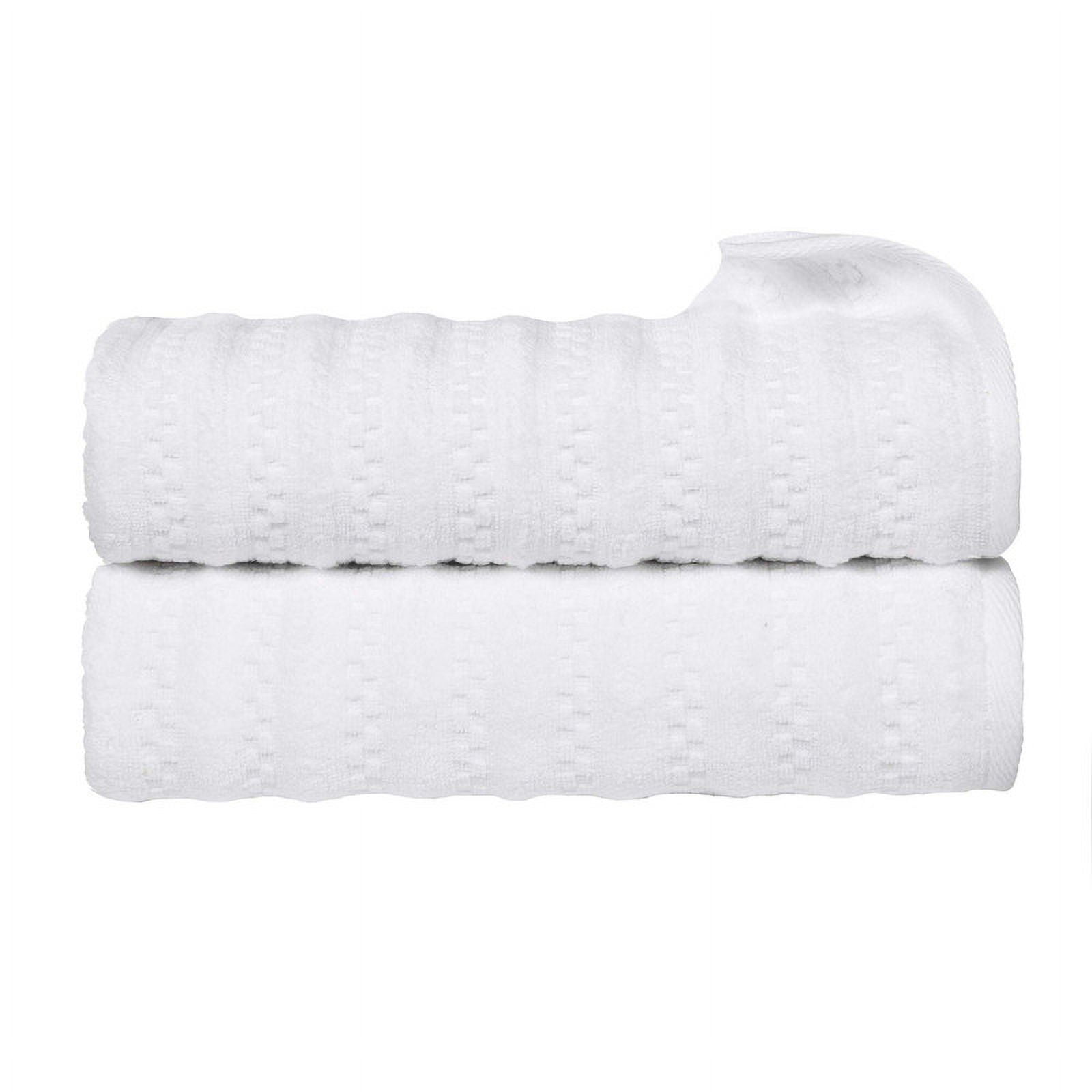 Superior Zuma Waffle Textured Stripes Cotton 2 Piece Bath Towel Set, Zero Twist Absorbent Towels, White