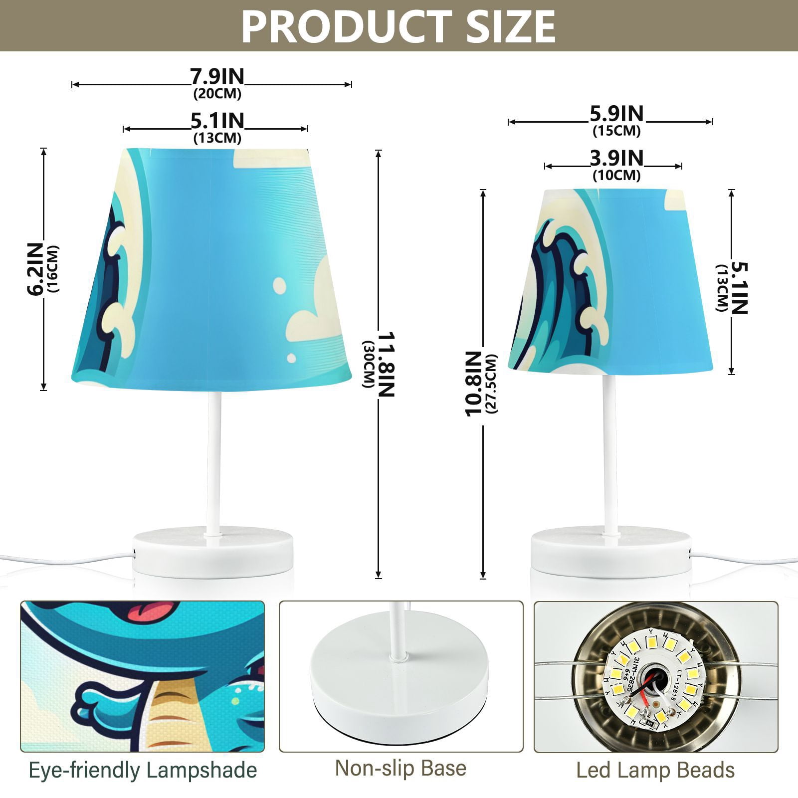 Cartoon Dinosaur Surf LED Desk Lamp Table Lamp USB Bedside Nightstand Small Lamp for Bedroom Living Room Kids Room