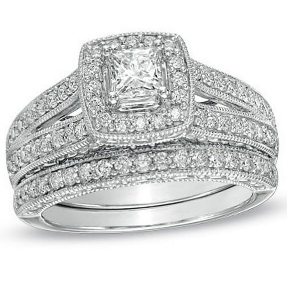 Enthralling Antique Wedding Ring Set 2 Carat Princess Cut Diamond on Gold