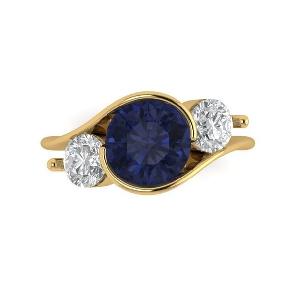 Three-Stone Engagement Ring for Women - 3.5ct Simulated Blue Sapphire in 14K Yellow Gold Promise Ring
