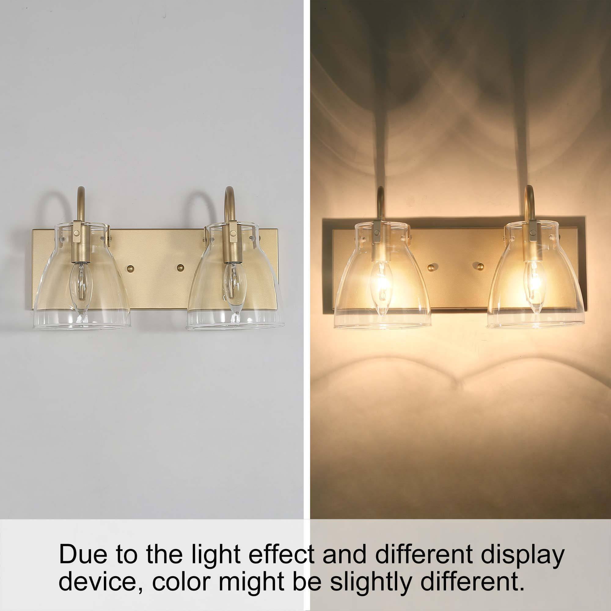 LNC 2-Light Gold Cylinder Clear Glass Modern Bathroom Vanity Lighting Fixutre