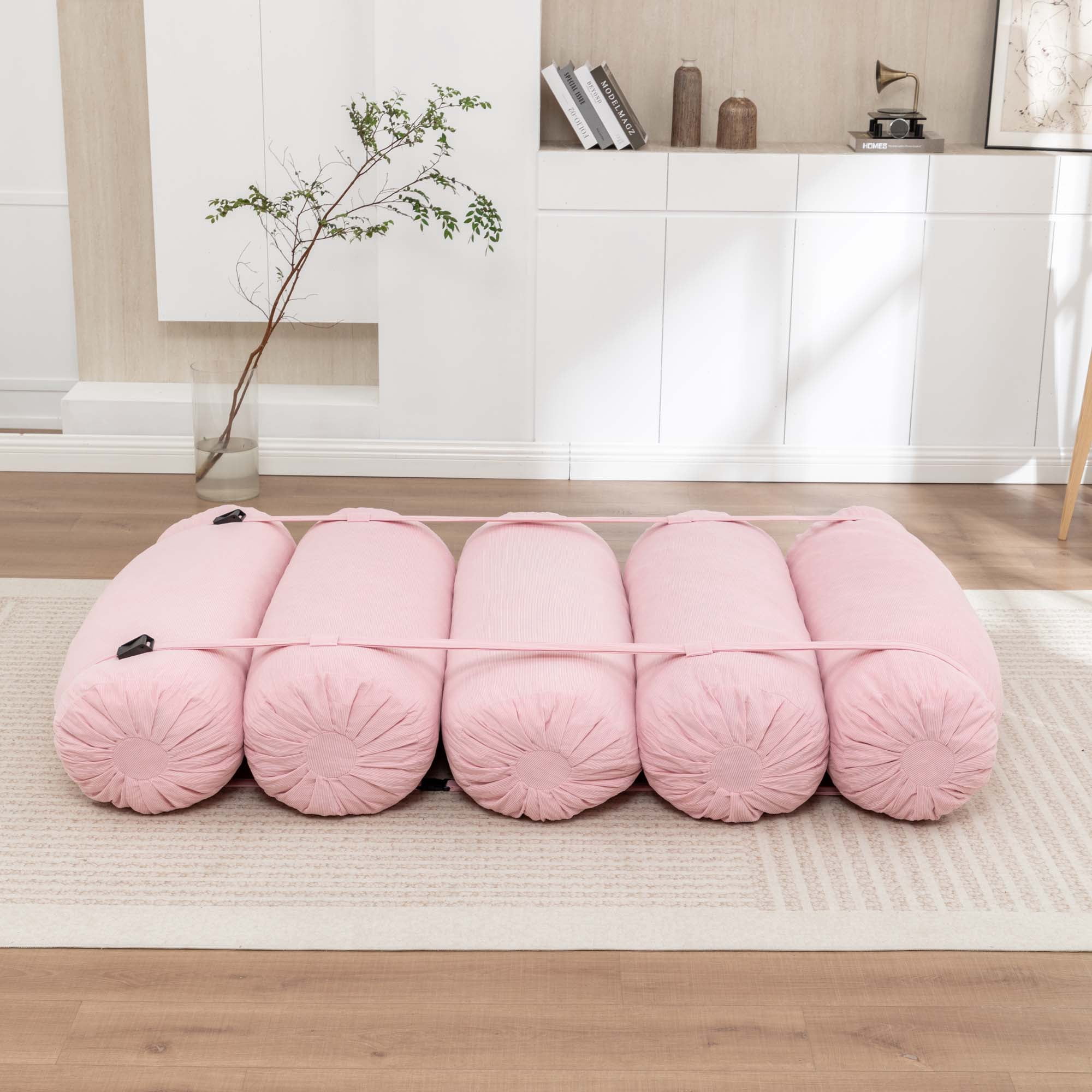 Miniyam 76" x 50" Pink Floor Sofa with Adjustable Straps Bean Bag Lounger for Living Room, Bedroom