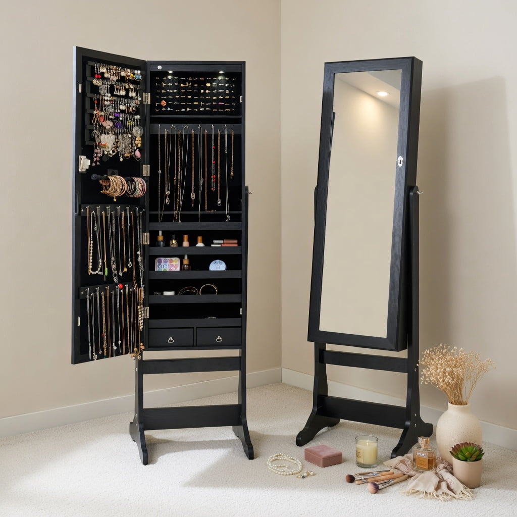 Milan Jewelry Armoire, Mirrored Surfaces and Silver Wood - Walmart.com