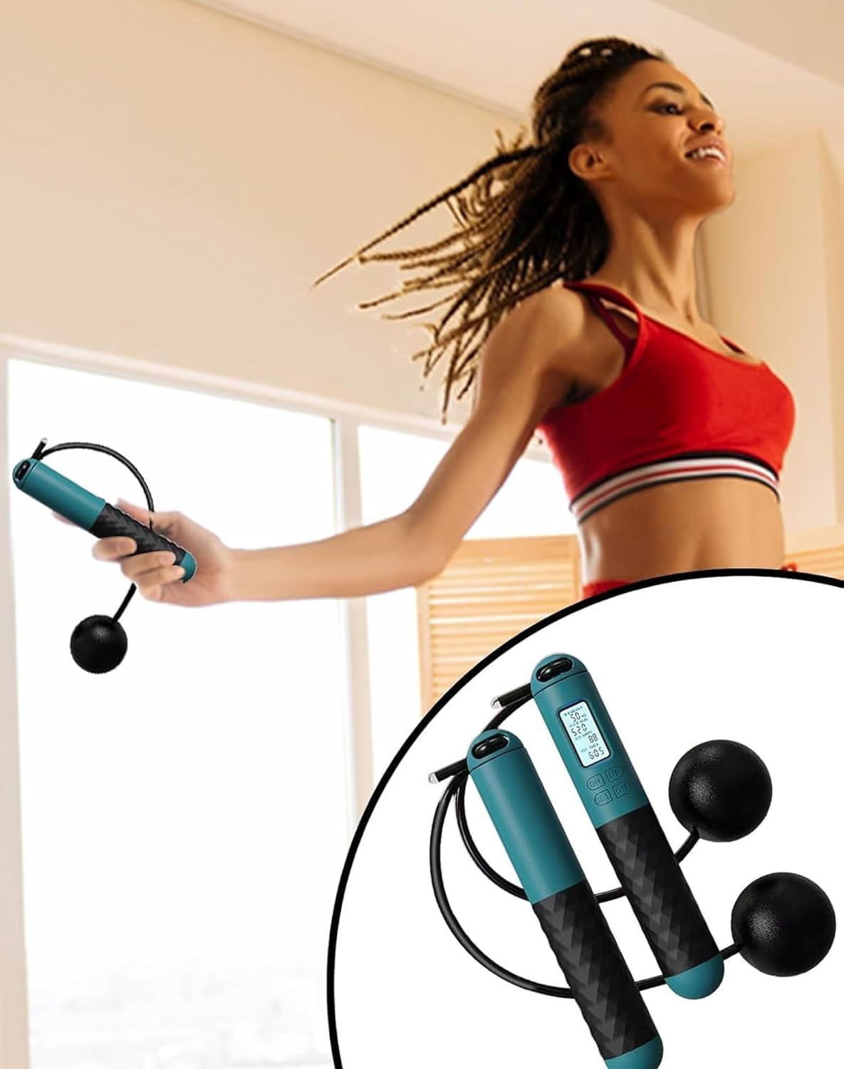 Runaivete Skipping Rope with Counter, 2026 New Cordless Jump Rope,  Gravity Ball Skipping Tangle-Free Jumping Rope with Adjustable Digital Timer & Calorie for Lose Weight - Shape a Perfect Body