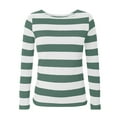 thumbnail image 5 of VERUGU Shirts for Women Long Sleeve Crew Neck Tops Summer Trendy Stripe Print T Shirts Casual Loose Comfy Tunic Blouses with Leggings Green M, 5 of 5