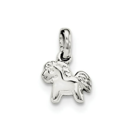 Sterling Silver RH Plated Child's Polished Pony Pendant