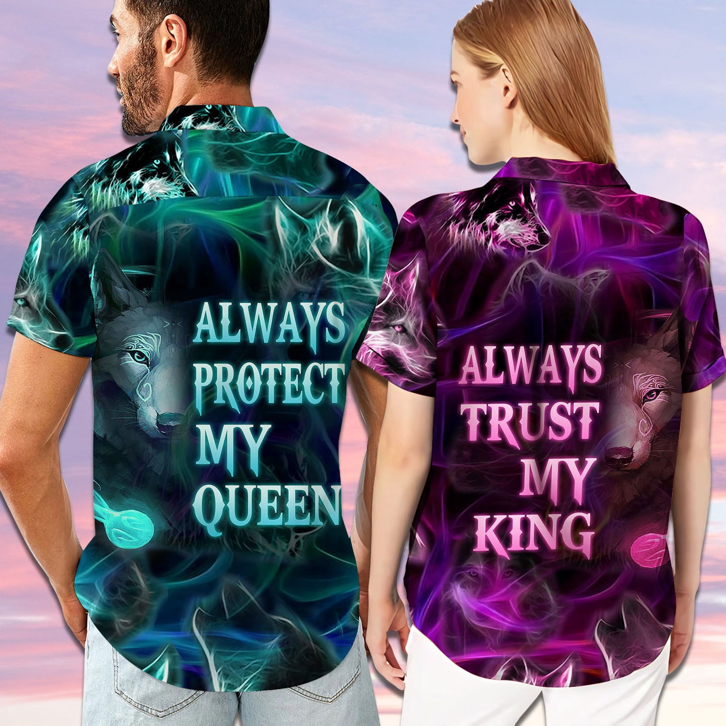 Wolf She Keeps Me Wild He Keeps Me Safe Aloha Hawaiian Shirt