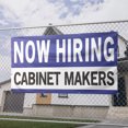 thumbnail image 2 of Now Hiring Cabinet Makers 13 oz Heavy Duty Vinyl Banner Cabinetmaker Jobs Available Help Wanted Sign for Business Advertising Indoor/Outdoor Single-Sided with Metal Grommets (3x5 ft, Wh & Bl & Bk), 2 of 6