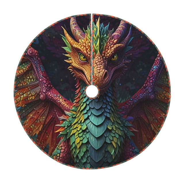 Fotbe Whimsical Dragon Color Cool Pattern Christmas Tree Skirt, Tree Skirts Plush Christmas Decorations, Christmas Tree Skirts Xmas Decorations Holiday Party Decor-36"