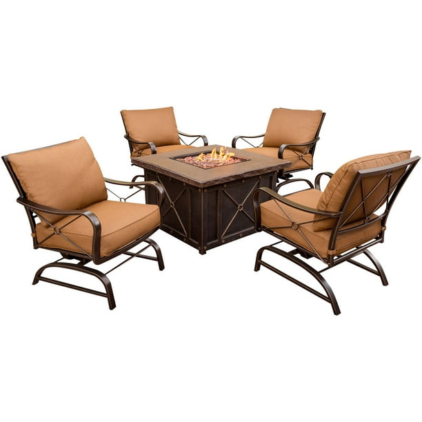 Hanover Outdoor Stone Harbor 5-Piece Fire Pit Lounge Patio Set