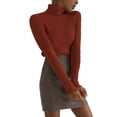 thumbnail image 3 of Ribbed Sweaters for Women Cute High Neck Knitted Warm Fitted Sweater CaramelColor One size, 3 of 7