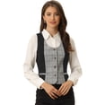 thumbnail image 1 of Chaleco vintage para mujer, chaleco a cuadros con botones, chalecos de trabajo elegantes Negro S, 1 of 6
