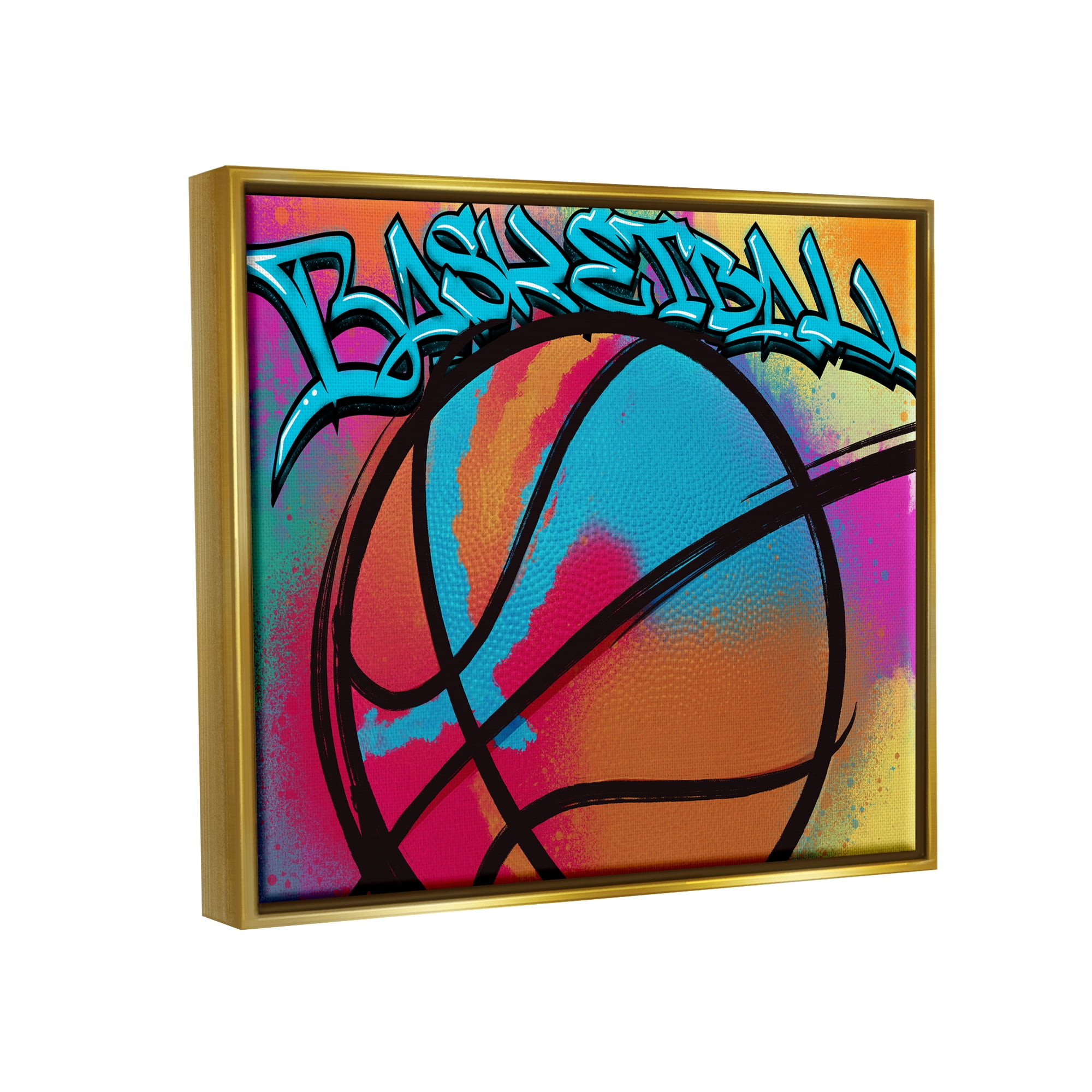 Stupell Industries Urban Sports Basketball Abstract Painting Gold Floater Framed Canvas Art Print Wall Art, 31 x 25
