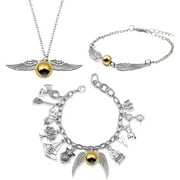 WGR Charm Bracelets Harry Potter Themed, 8" Friendship Bracelets Two, and A Golden Snitch 21" Necklace, Birthday Gifts For Teens Girls