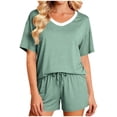 thumbnail image 6 of Yeaiivve Bamboo Pajamas Set for Women Color Block Short Sleeve Cooling Tops and Shorts Comfy Soft Summer Pjs Sets Loose Pleated Loungewear Green,L, 6 of 7