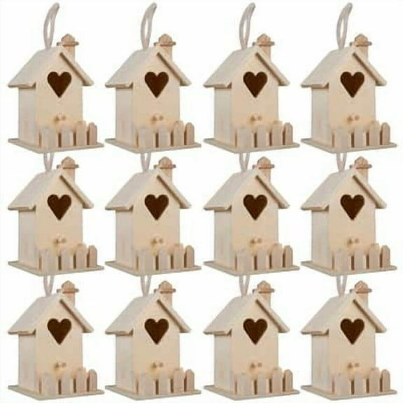 4.7" Heart & Fence Birdhouse by Make Market - Unfinished Hanging Birdhouse Made of 100% Wood - Outdoor Nesting Boxes - Bulk 12 Pack