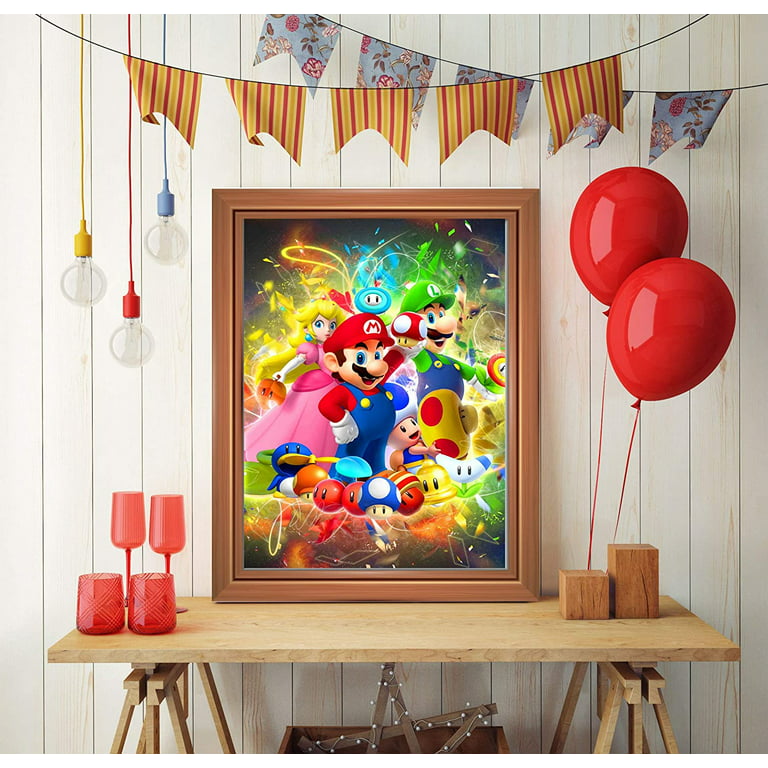 Anime Diamond Painting Kits for Adults and Kids,DIY 5D Super Mario Diamond  Art Paint with Round Diamonds Full Drill Gem Art Painting Kit for Home Wall