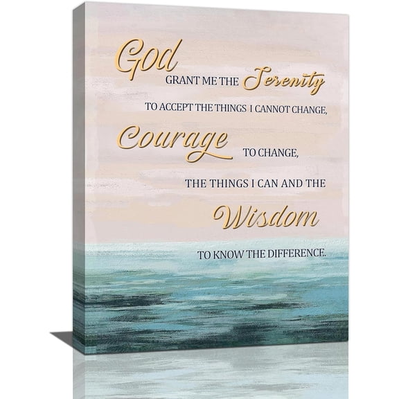 Serenity Prayer Decor Wall Art Christian Bible Verses Wall Decor Coastal Bathroom Pictures Ocean Canvas Prints Painting Religious Decorations Framed Artwork for Bathroom Living Room Bedroom 12"x16"