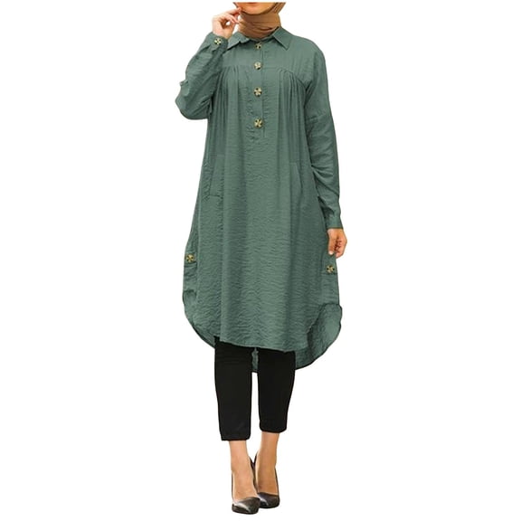 Women's Long Sleeve Button Down Abaya Casual Dress Dubai Outfits