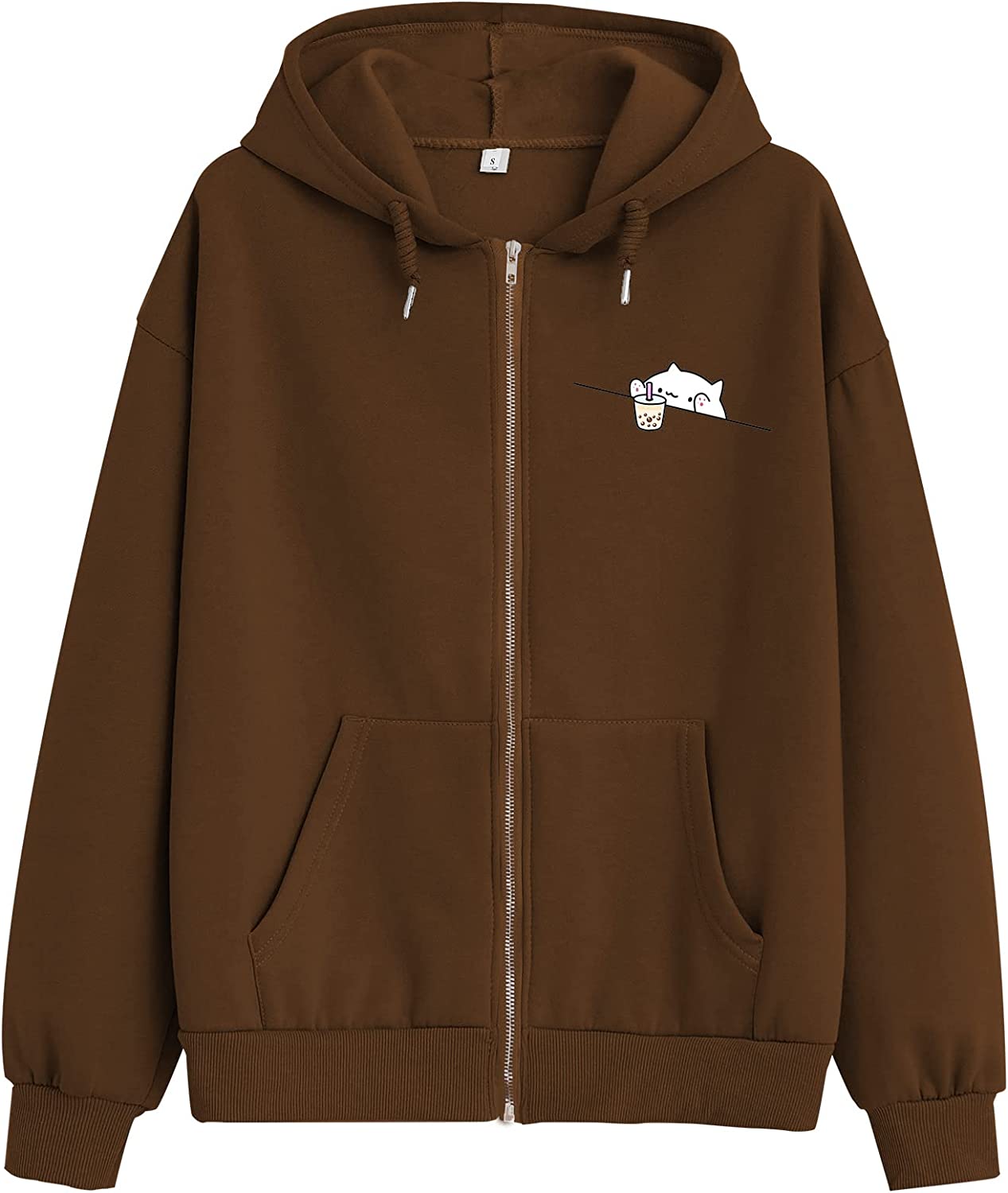 KIEKIECOO Cute Oversized Zip Up Hoodie for Teen Girls Kawaii Cartoon Cat  Sweatshirt for Women Pockets Cotton Top Jackets Coat - Walmart.com