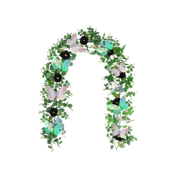 geerera 5.9 Ft Artificial Eucalyptus Garland with Flowers and Butterflies, Faux Rose Greenery for Wedding Decor, Table Backdrop Centerpieces Arch Wall Decorations