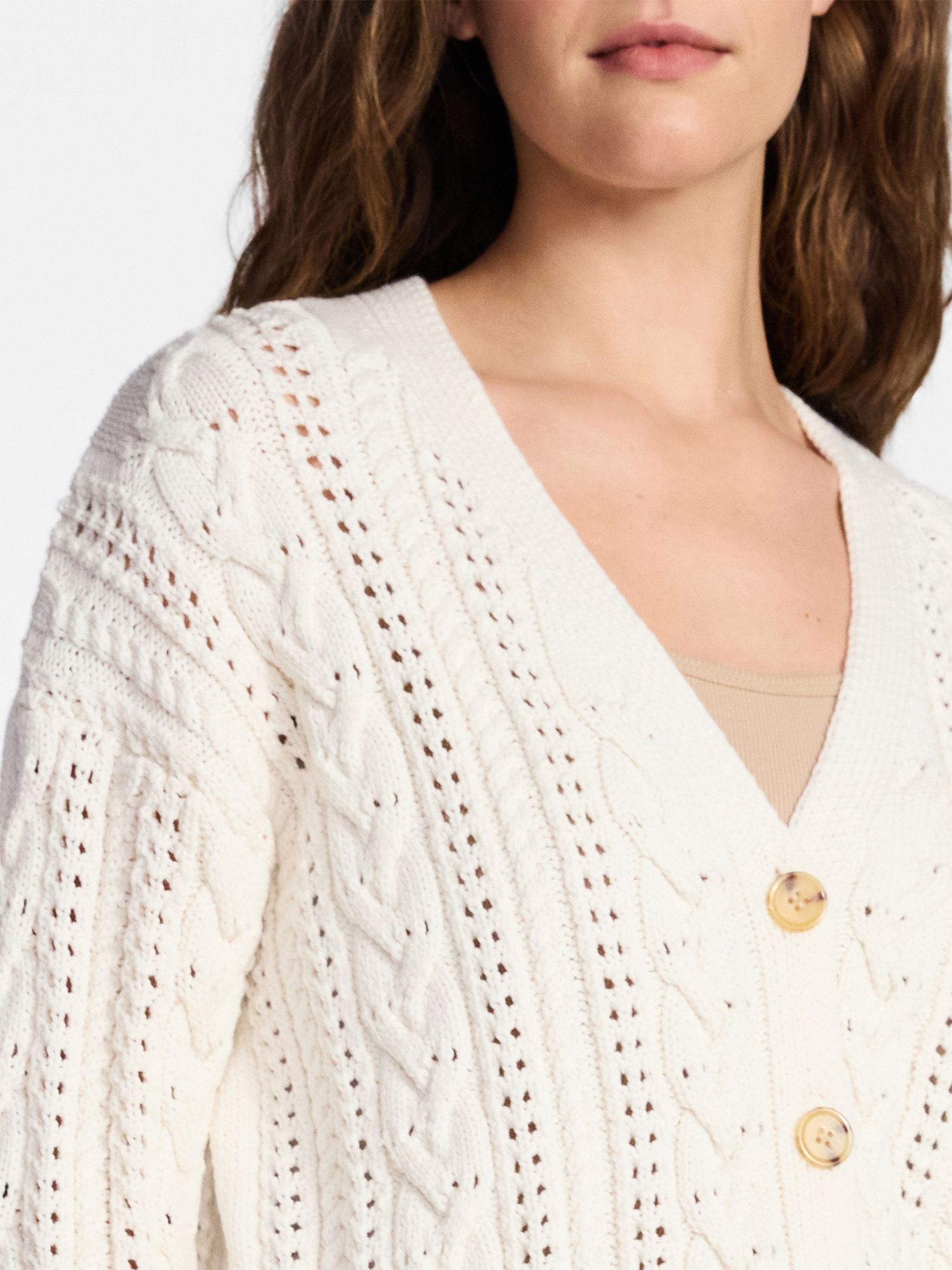 Time and Tru Women's Cable Knit Cardigan Sweater with Long Sleeves, Lightweight, Sizes XS-XXXL