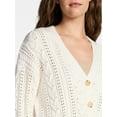 thumbnail image 5 of Time and Tru Women's Cable Knit Cardigan Sweater with Long Sleeves, Lightweight, Sizes XS-XXXL, 5 of 6