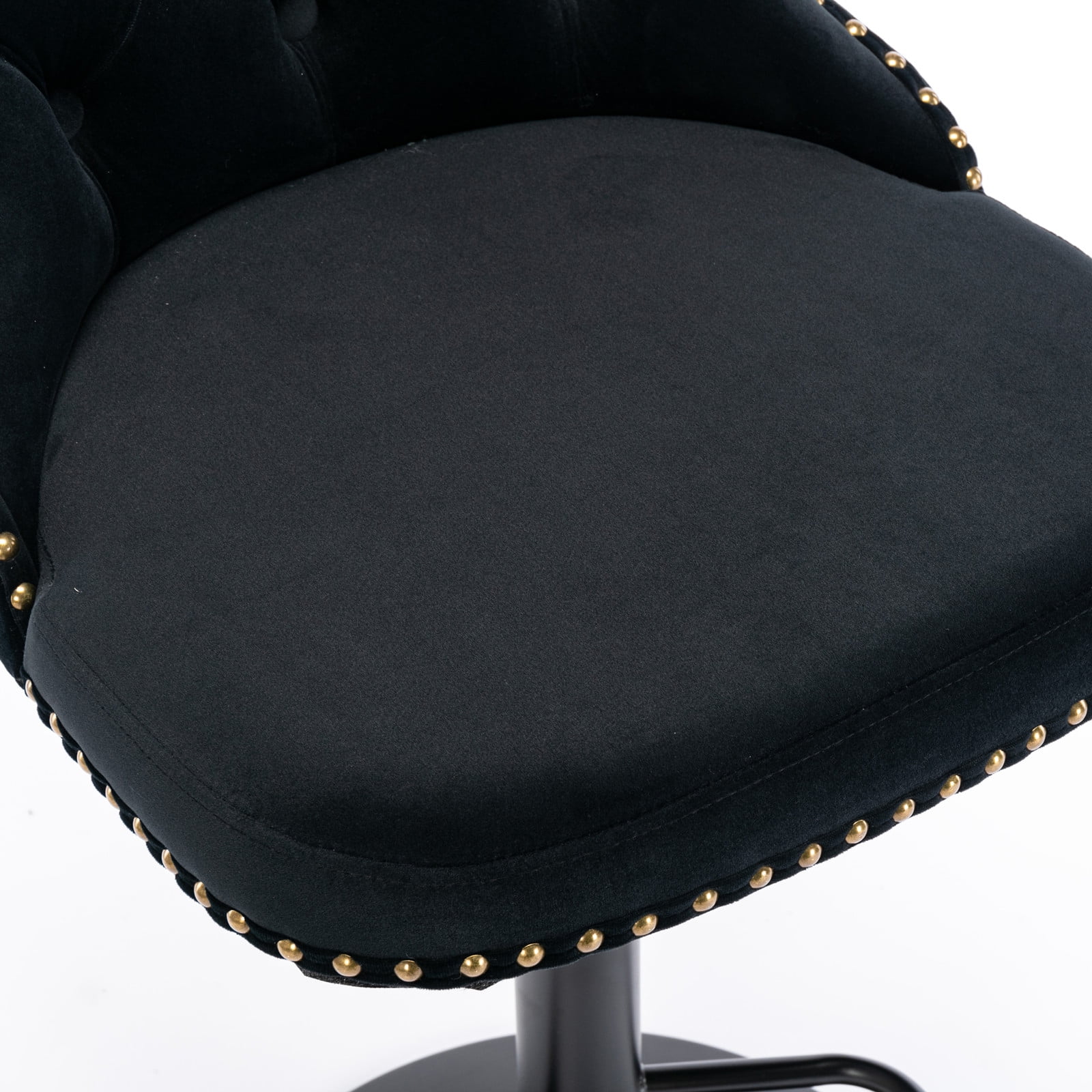 Counter Height Bar Stools from 25-33 Inch, Swivel Barstools with High Back, Button Tufted and Nailheads Trim, Velvet Upholstered Bar Chairs for Kitchen Dining Room (Black with Black Base,Set of 6)