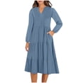 thumbnail image 2 of 50 % de Réduction! Robe d'Été Fluide, Chemise Décontractée à Manches Longues Col en V Unie pour Femmes Bleu m, 2 of 9