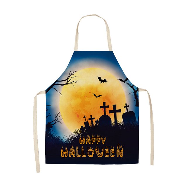 B Fun Halloween Apron Costume Kitchen Apron Work Clothes Protective Cover Smock With Pocket Linen Fabric Thick Durable Easy Wash Quick Dry Breathable Mood For Cooking Baking Party Size 26.
