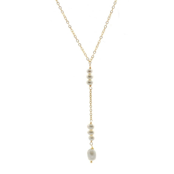 14k Gold -Filled Cable Chain Y-Necklace with Pearl Drop Center, 18"