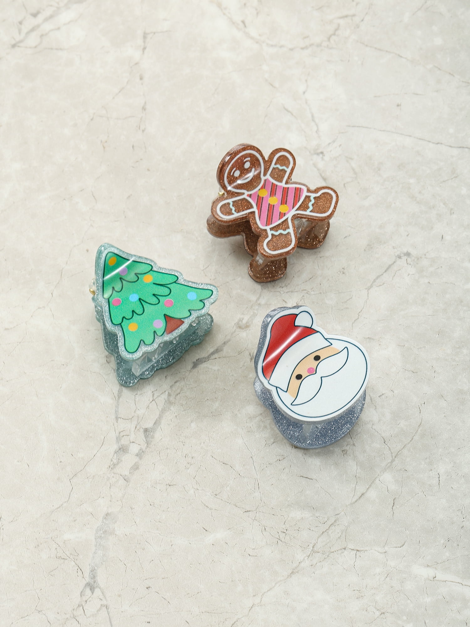 Holiday Time Christmas Tree, Gingerbread and Santa Claw Clips, 3 Pieces