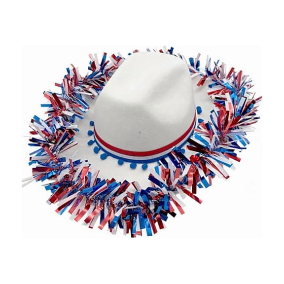 SLYNSHome Patriotic Cowboy Hat with Glitter Tinsel Red White and Blue Hat Memorial Day Party Costume for Women and Man