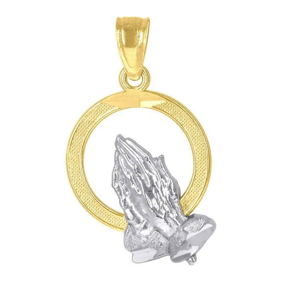 10k 10kt Gold Two-tone Diamond-cut Unisex Praying Hands Religious Charm Pendant for Men Women