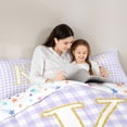 thumbnail image 4 of Castle Fairy Lattice Gold Letter K Full Size Comforter Sets 3 Pieces for Girls,Minimalist Checkered Bedding Sets for Bedroom, 4 of 6