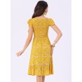 thumbnail image 3 of DARING DIVA Stylish Midi Smocked Floral Dress  L Yellow, 3 of 6