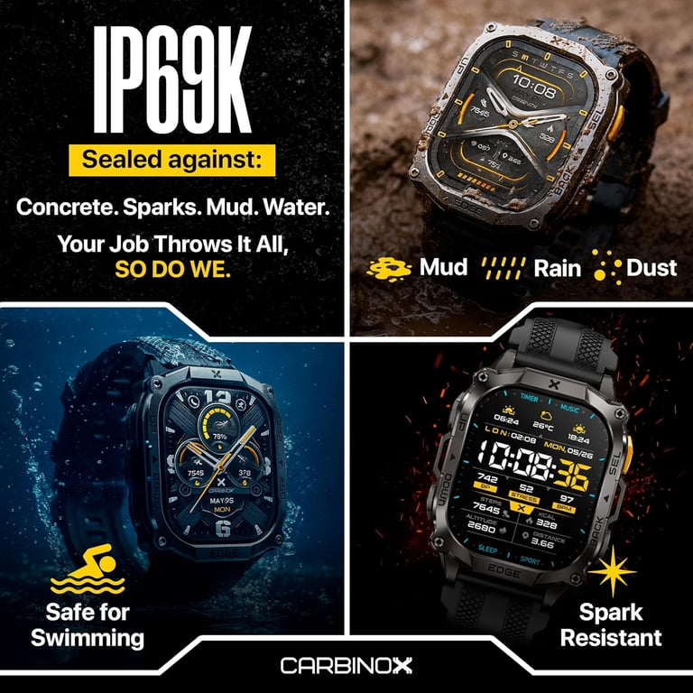 Carbinox Edge Smart Watch Rugged, 1.96″ AMOLED, Stainless Steel